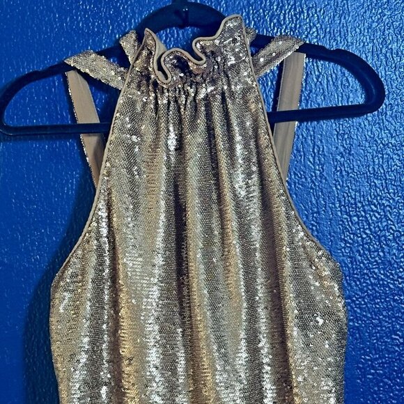 C/Meo Collective Sequence dress halter copper rose gold S Resolve ILLUMINATED - Picture 8 of 11